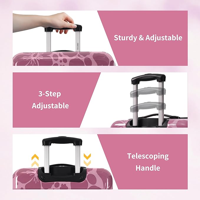 Merax Luggage Sets 3 Piece, Hardside Suitcase Set with Spinner Wheels, Lightweight Printing Luggage Carry on,20+24+28 IN,Purple Pink