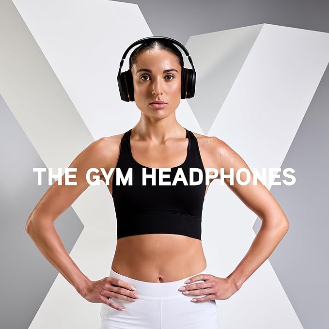BlueAnt Pump X - The Gym Headphones | Sports Headphones | Cushioned & Cooling Ear Pads | (ANC) Active Noise Cancelling/Advanced Transparency | Wireless | Up to 58hr Play Time (Black | Gold)
