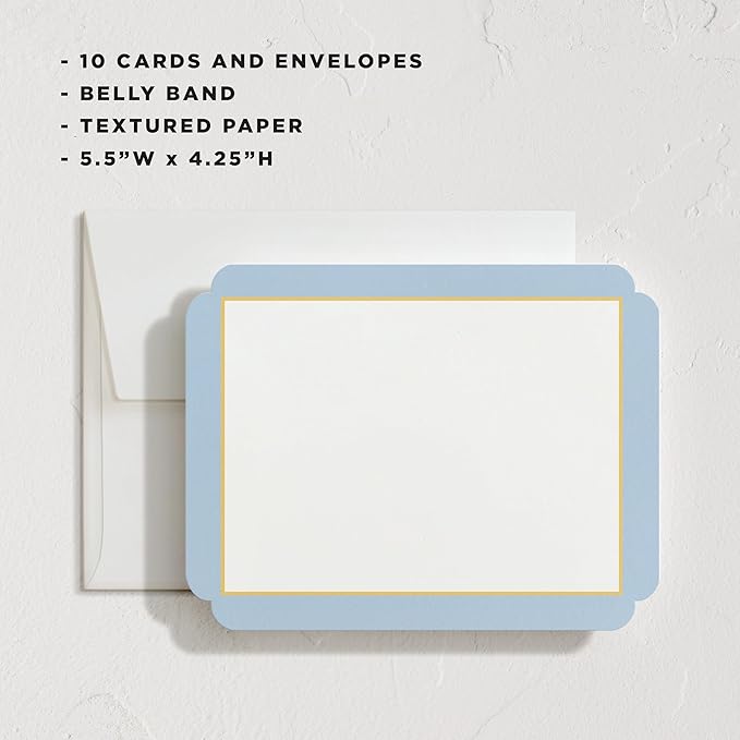 Minted July Stationery Set, Set of 10, Flat Note Cards & Envelopes for Invitations & Handwritten Thank You Messages, Blue & Yellow Stripes in Classic Frame Shape, Gifts for Women, Luxurious Paper