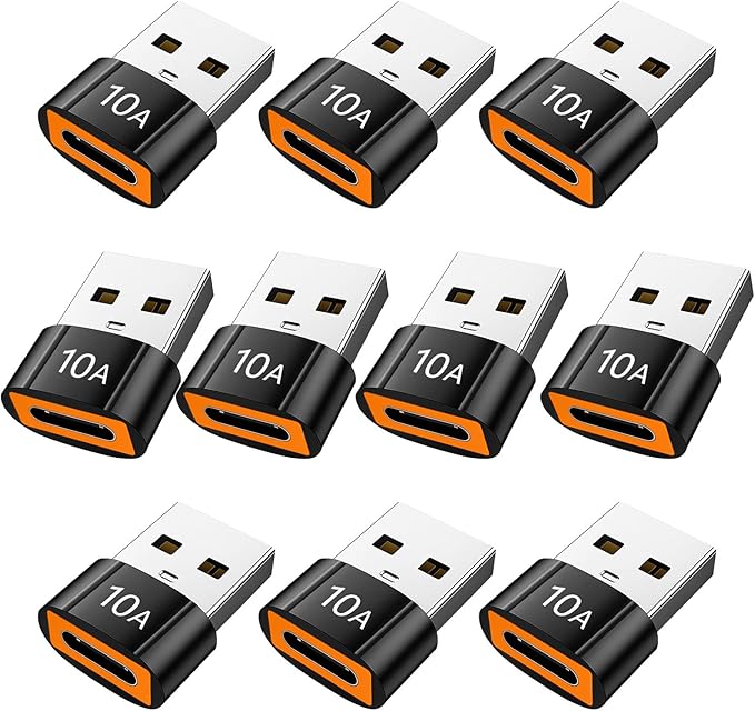 10Pack 200W USB C to USB Adapter, with Fast Charging & 480MB Data Transfer, USB C Converter for Apple Watch Ultra iWatch Series 8 7,iPhone 16 15 Plus Pro Max,Black