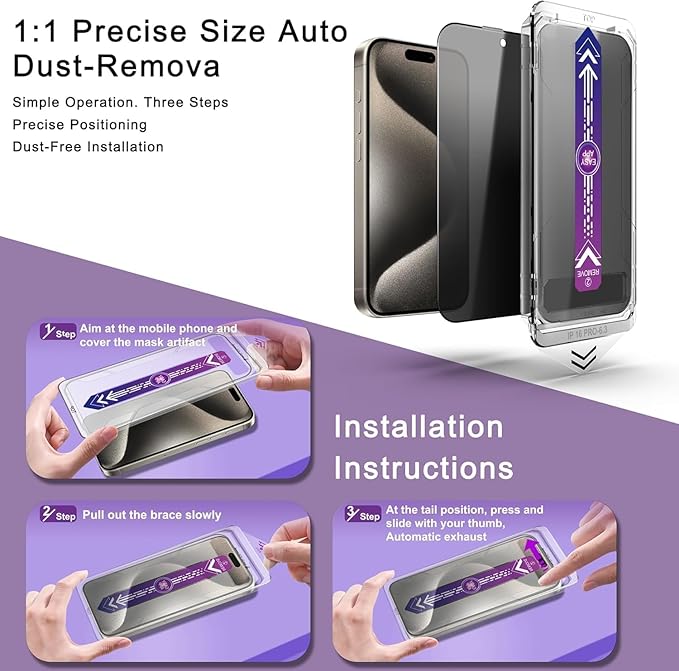 Privacy Screen Protector for iPhone 17 Pro Max 6.9-Inch, Auto Dust Removal, 9H Tempered Glass, Full Cover, Anti-Fingerprint, Easy Installation,2 Pack
