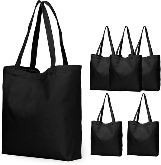 Koolmox Zippered Black Canvas Totes, 6-Pack 13.5x13.5'' Heavy Duty Natural Canvas Tote Bags with Handles, Reusable Grocery Bags for Crafting, Vinyl Print, Paint, Embroidery, Shopping, Book Bag