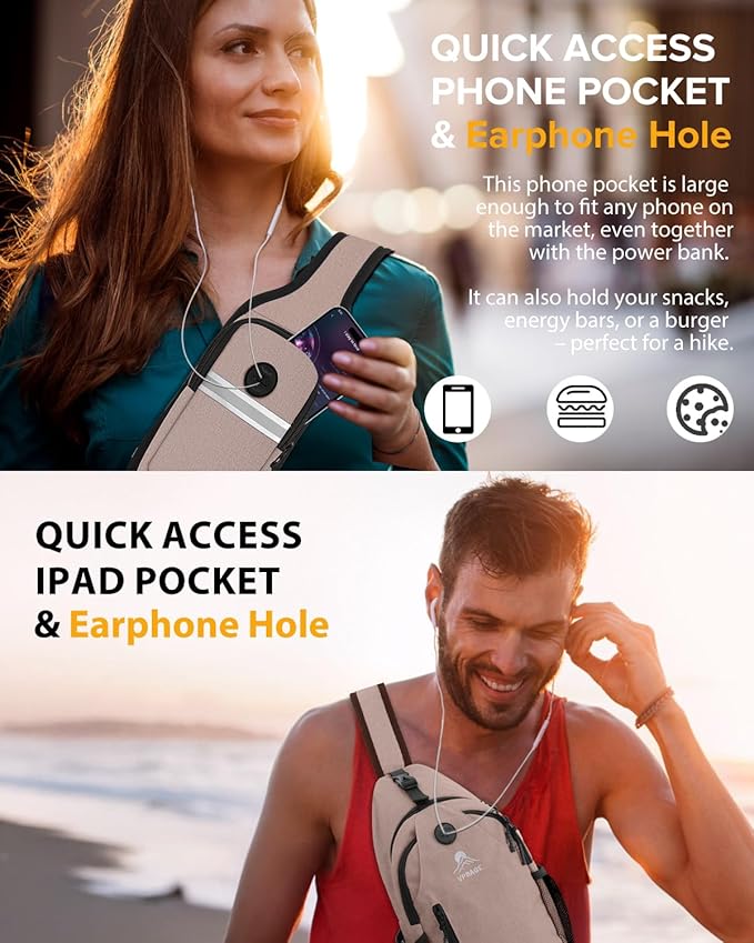 Sling Bag for Women, Crossbody Bag for Men, Cross Body Hiking Backpack, Travel Daypack, Chest Pack with Chest Phone Holder