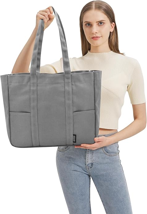 TeeYee Women's 20L Canvas Tote Bag Reusable Multi-Pocket Organizer for Travel Work Gym Shopping Large Shoulder Bag
