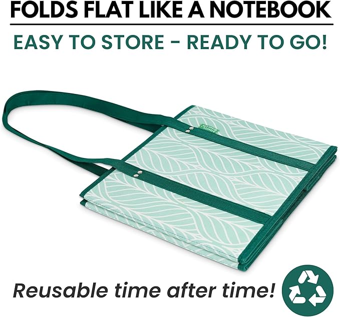 Reusable Grocery Bags (3 Pack) – Heavy Duty Reusable Shopping Bags for Groceries with Box Shape to Stand Up, Stay Open, Fold Flat – Large Tote-Bag is Foldable with Long Handles & Hard Bottom (Green)
