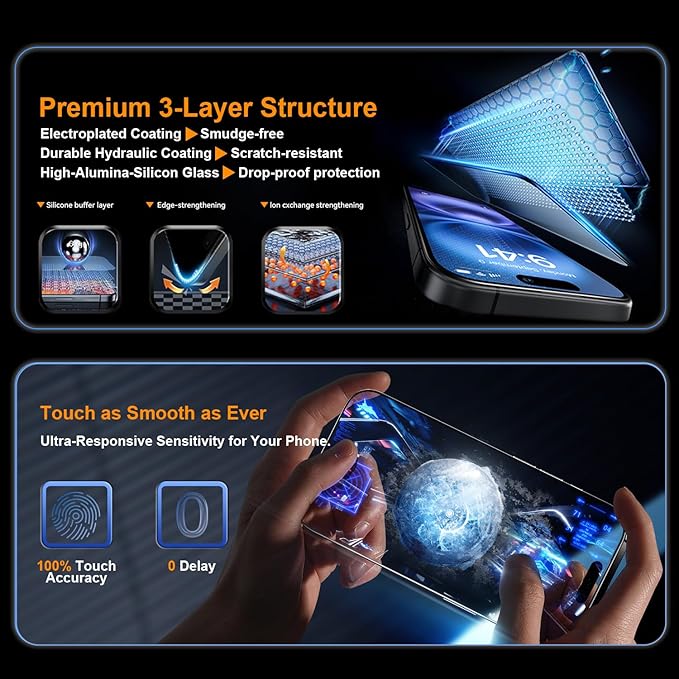 One Fish Privacy Screen Protector for iPhone 16 Plus (6.7 inch), Airbag Edge Protection, Anti Spy Private Tempered Glass Film with Installation Frame,9H Glass Scratch Resistant,Easy Installation,2Pack.
