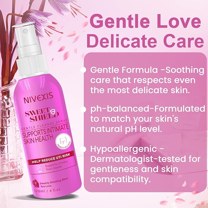 Feminine Intimate Skin Spray, Vaginal Odor Control & Itch Relief, pH Balanced Hygiene Cleanser, Soothes Irritated for Vaginal, Hypoallergenic, Fragrance-Free Hypochlorous Acid Formula, 4 fl oz