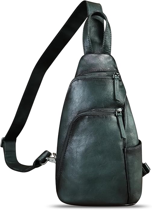 Genuine Leather Silng Bag for Men and Women Vintage Leather Sling Backpack Purse Shoulder Crossbody Bag Chest Bag
