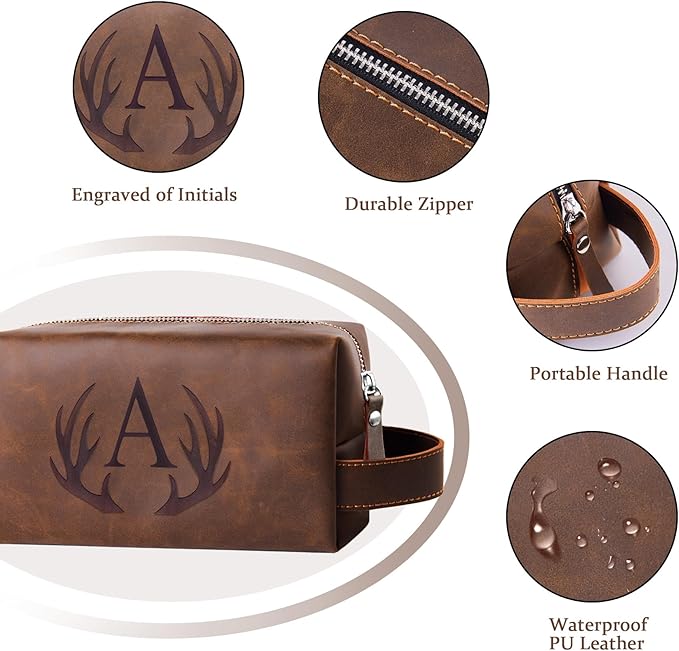 Mens Travel Toiletry Bag PU Leather Shaving Bag for Toiletries Accessories Unique Gifts for Company Anniversary Male Employee Appreciation Presents Colleague Friends Birthday Party Favor (E)