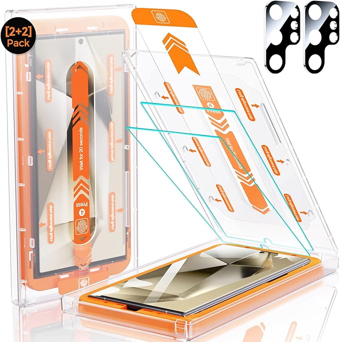 MRGLAS 2+2 Packs for Samsung Galaxy S24 Ultra Screen Protector 6.8'' with Camera Lens Protector [Auto-Dust Removal] [100% Fingerprint Unlock] HD 9H Tempered Glass 10X Military Protection, Zero-Bubble