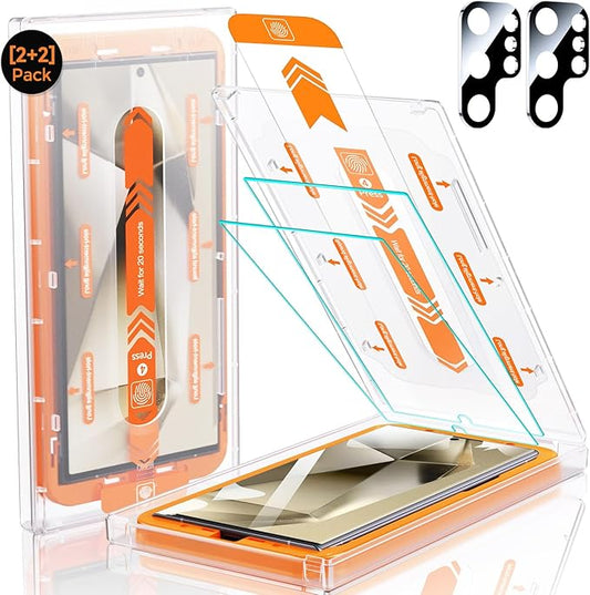 MRGLAS 2+2 Packs for Samsung Galaxy S24 Ultra Screen Protector 6.8'' with Camera Lens Protector [Auto-Dust Removal] [100% Fingerprint Unlock] HD 9H Tempered Glass 10X Military Protection, Zero-Bubble