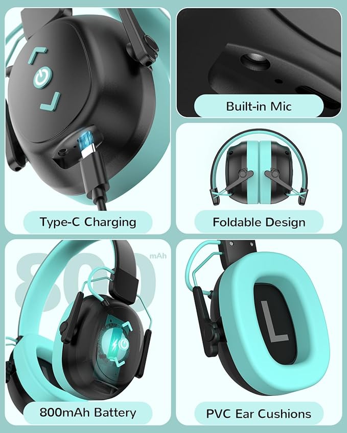 Kids Noise Cancelling Headphones Bluetooth 6.0, 29dB SNR Noise Reduction 94dB Lock Safety Earmuff - 80H Playtime 5Min Charge Get 10H Enjoying, Ear Protection for Autism, Travel, Monster Jam