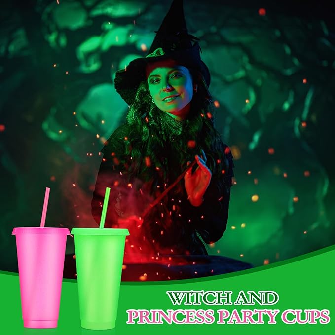 Honeydak 30 Pack Tumbler with Straw and Lid Bulk Glitter Plastic Cups Water Bottle Iced Coffee Travel Mug Reusable Party Favor Cups for Birthdays travel 24-27 oz (Pink and Green)