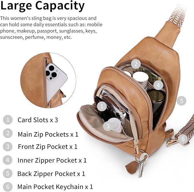 Crossbody Bags for Women Anti Theft Small Sling Handbag with Zipper Lock Vegan Leather RFID Blocking Chest Pure