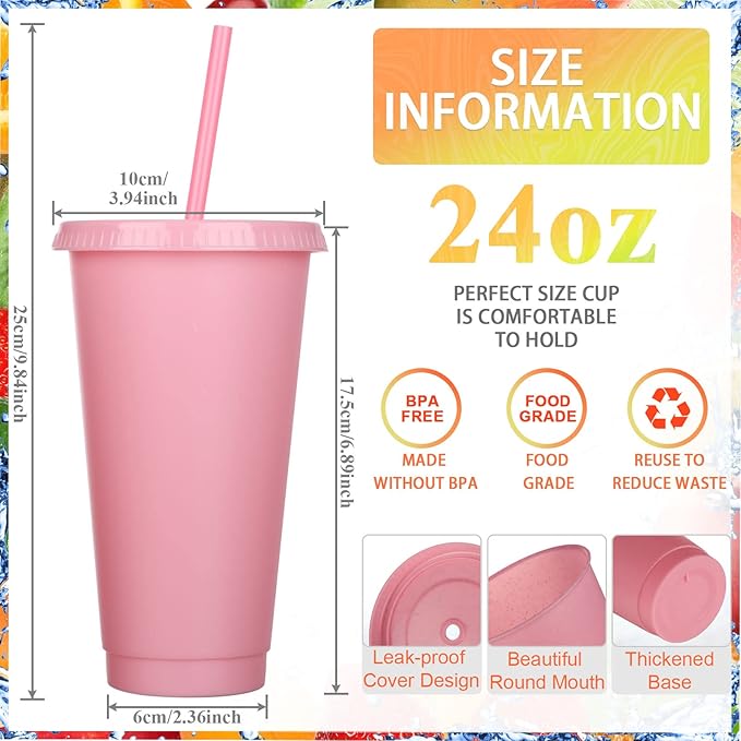Honeydak 100 Pack Tumbler with Straw and Lid Bulk Glitter Plastic Cups Water Bottle Iced Coffee Travel Mug Reusable Party Favor Cups for Birthdays travel 24-27 oz (Shiny Color)
