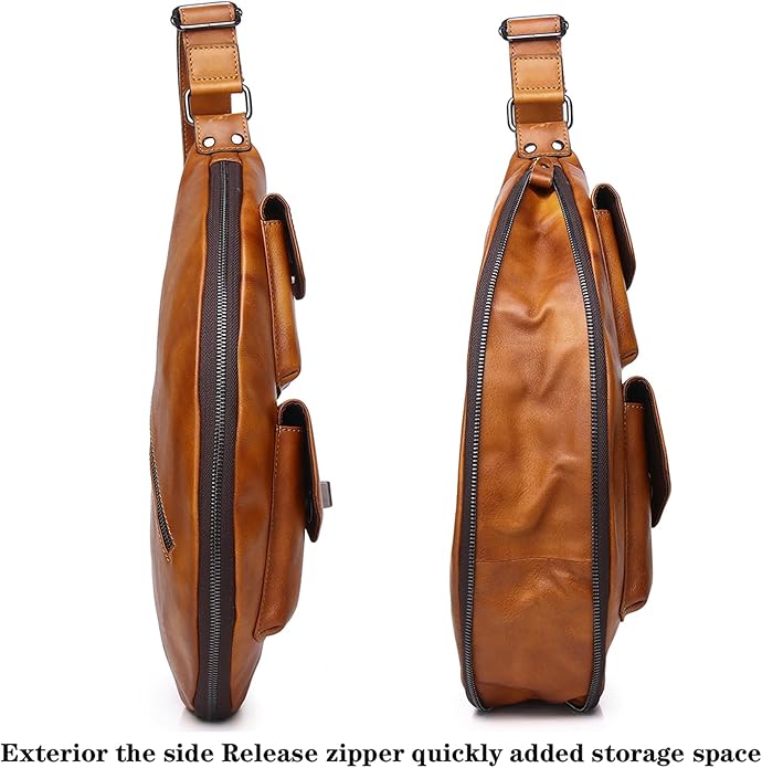 Genuine Leather Sling Bag for Men Women Backpack Chest Shoulder Satchel Crossbody Bags Casual Outdoor Daypack