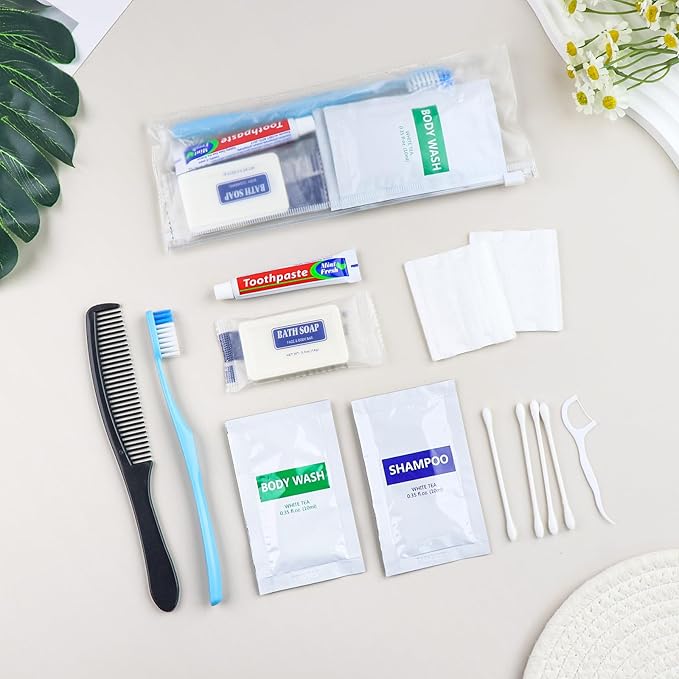 Pack of 100 Basic Toiletry Kits, Hygiene Kit Bulk, Individually Packed, Homeless Care Package Supplies Travel Size Toiletry Kit for Men Women Charity Reusable Toiletry Bag
