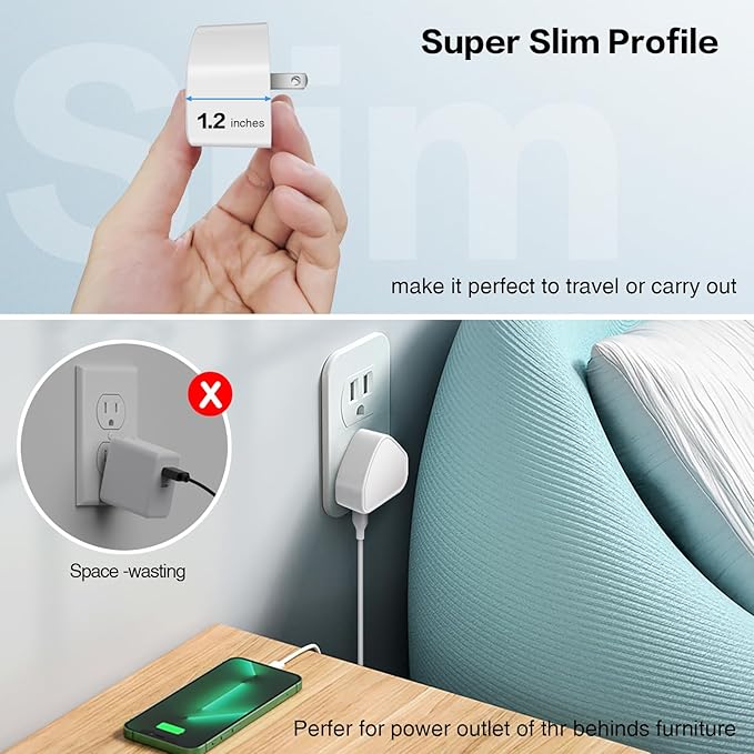 3-Pack USB C Charger Block, 40W 4 Port Flat Fast USB C Wall Charger PD 3.0 Power Adapter Multport Type C Charging Plug Brick for iPhone 16 15 Plus 14 13 12 11 Pro Max XS XR 8,Samsung,Tablet