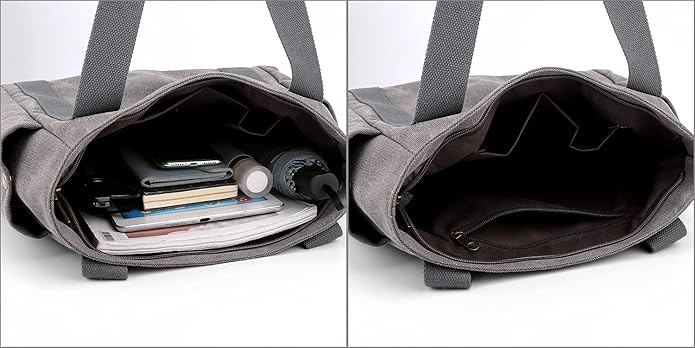 Women's Canvas Tote Handbags Multi-pocket Retro Casual Shoulder Bag Top Handle Satchel Tote Purse