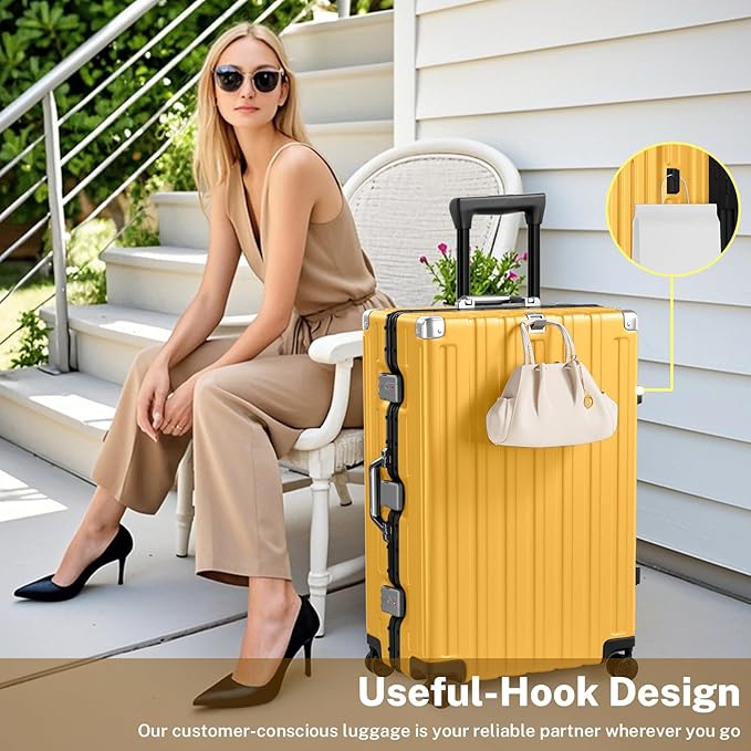 Krute Luggage 28 Inch Aluminum Frame Luggages TSA Lock No Zipper Checked Suitcase with Spinner Wheels Hard Shell Lightweight PC+ABS Large Suit Case