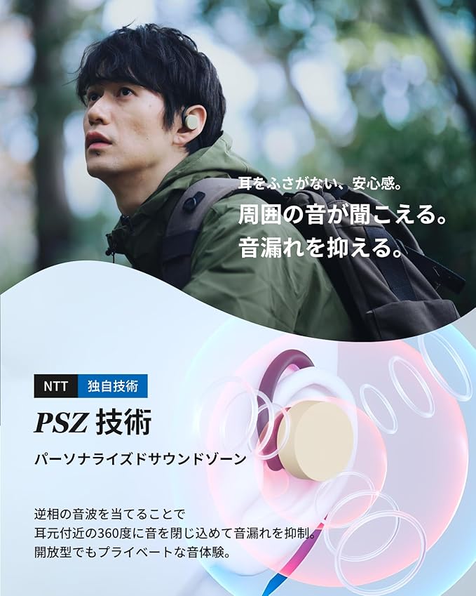 nwm GO Wireless On-Ear Speakers (Open Ear Earphones) Sound Leakage suppressed (PSZ Technology - Bone Conduction Alternative) Designed in Japan | Fog Black