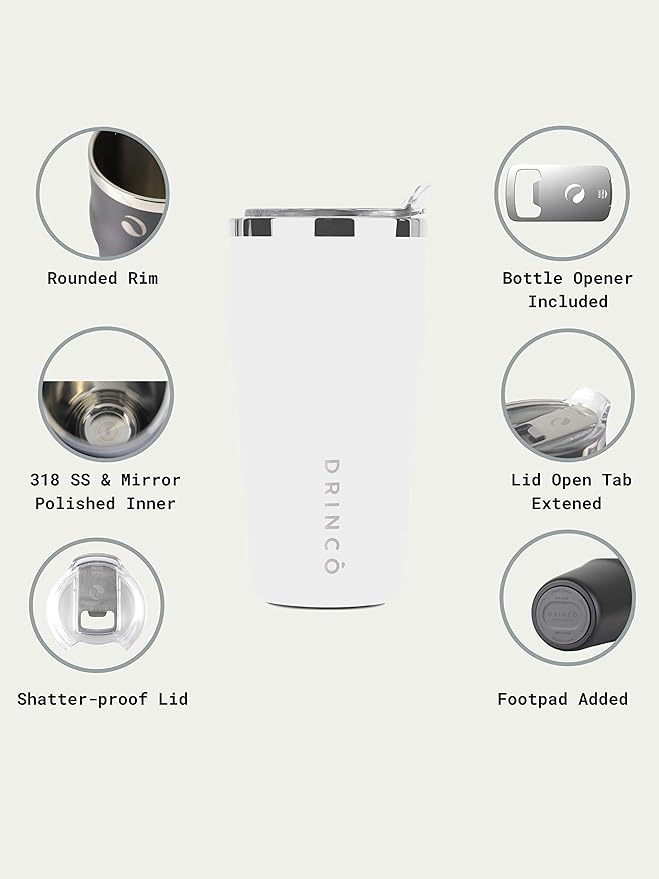 Drinco 20oz Stainless Steel Tumbler, Vacuum Insulated Tumbler Pint Glass Beer Mug with Built-in Bottle Opener, THOR (20oz Beer Tumbler, Mint Cream)