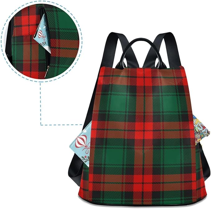ALAZA Christmas Tartan Plaid Backpack Purse for Women Anti Theft Fashion Back Pack Shoulder Bag