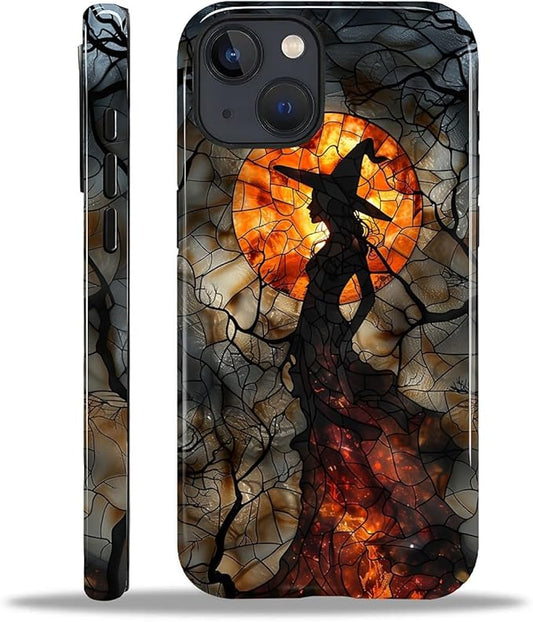 Case for iPhone 15 Plus Case,Halloween Witch Moon Stained Glass Design Hybrid Dual Protection Silicone + Hard PC Shockproof Full Body Cover Slim Anti-Scratch Protective Case for Men Women