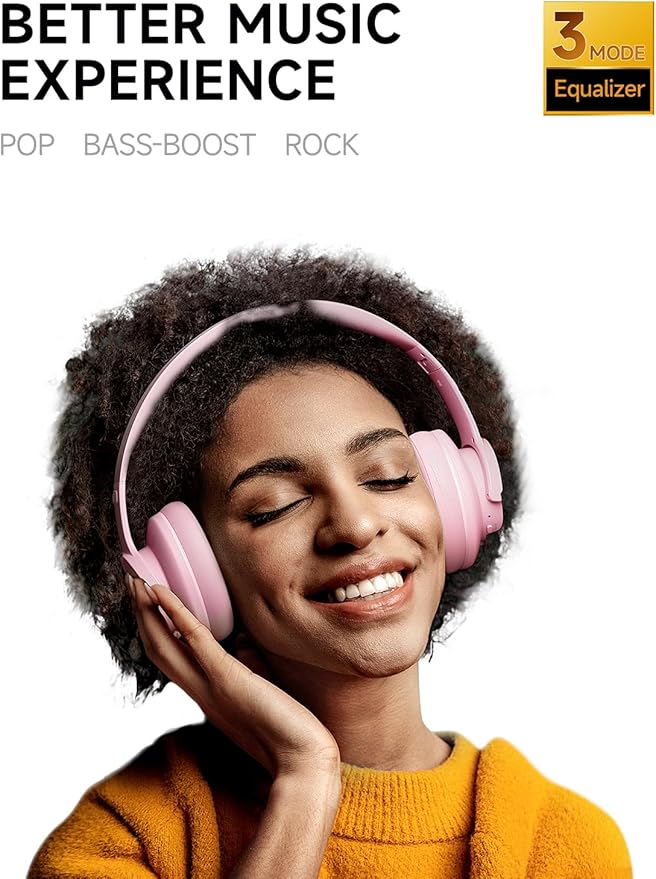 Picun B8 Headphones Wireless Bluetooth, 120H Bluetooth Headphone Over Ear with 3EQ Music Modes, Hands-Free Calls, Deep Bass Headphones for Travel Home Office Cellphone PC (Pink)