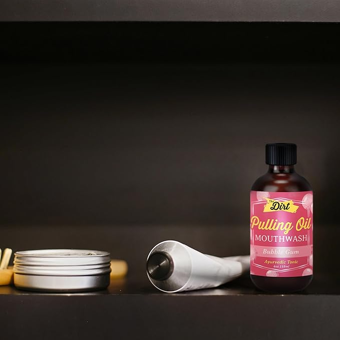 THE DIRT Oil Pulling Mouthwash - Gluten Free - Removes Plaque, Tartar, Bad Breath & Whitens Teeth (Bubblegum, 4 Ounce)