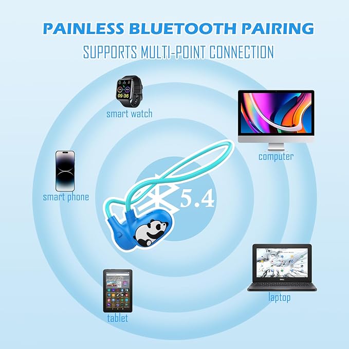 Kids Headphones Wireless, Safe 85db Volume Limit, Latest Bluetooth V5.4, Open Ear Headphones with Mic for School Tablet Car Trip Flight, Cute Panda Earphones for Boys and Girls