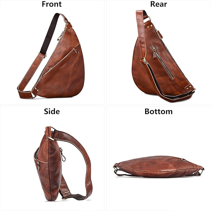 Genuine Leather Sling Bag for Men and Women Lightweight Crossbody Shoulder Bag Chest Purse Sling Backpack