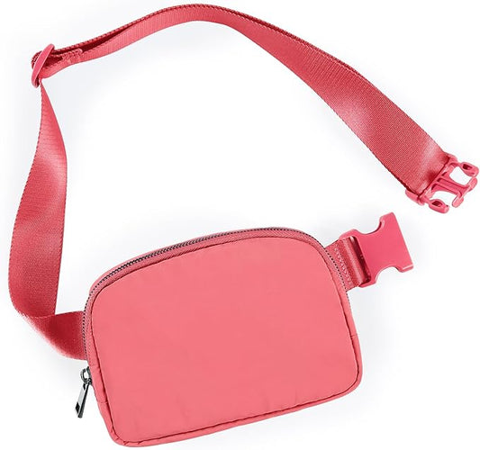 ODODOS Unisex Mini Belt Bag with Adjustable Strap Small Fanny Pack for Workout Running Traveling Hiking, Raspberry