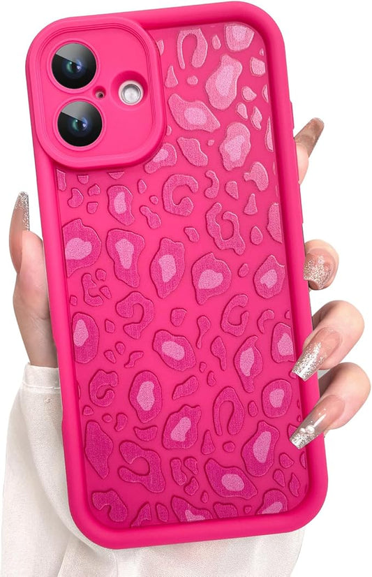 KANGHAR Case for iPhone 16 Plus Leopard Printed Pattern Cute Cheetah Phone Case Soft TPU Shockproof Protective Cover for iPhone 16 Plus 6.7 Inch Hot Pink