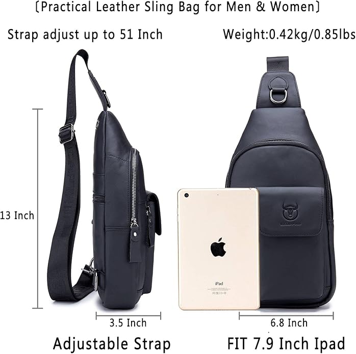 BULLCAPTAIN Mens Leather Crossbody Bag Shoulder Sling Bag Casual Daypacks Chest Bags for Travel Hiking Backpacks