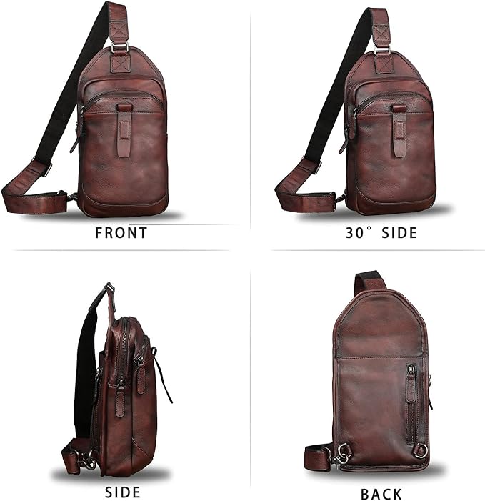 LRTO Genuine Leather Silng Bag for Men and Women Retro Leather Sling Backpack Purse Shoulder Crossbody Bag Chest Bag