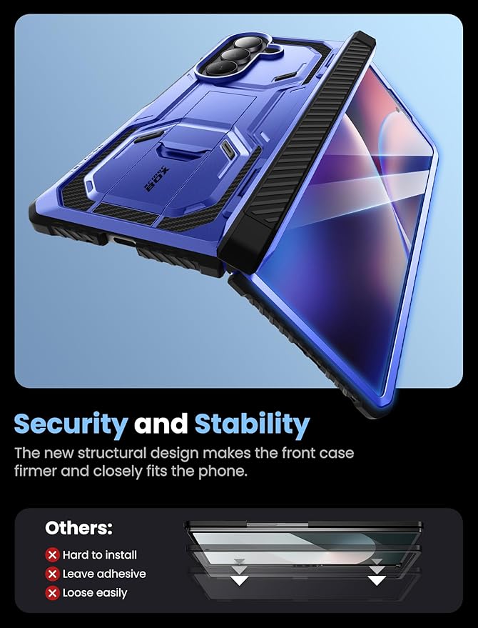 i-Blason Armorbox for Samsung Galaxy Z Fold 7 Case with Stand [Tempered Glass Screen Protector] [Hinge Protection] Full-Body Heavy Duty Rugged Shockproof Protective Case for Z Fold 7 (Blue)