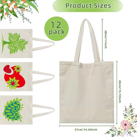 6 I 12 I 24 Pack Canvas Tote Bags,Reusable Blank Canvas for Shopping Bags,Grocery Bags,DIY Gift Bags