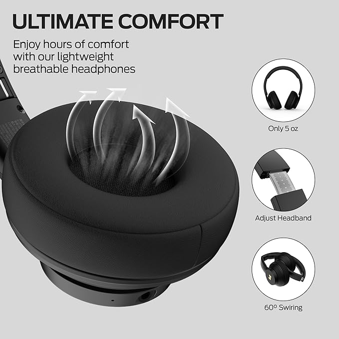 Monster Mission 100 Bluetooth Headphones, On Ear Headphones with Immersive Bass, Crystal Clear Call, 40H Playtime, Bluetooth 5.4, Comfortable Fit Wireless Headset for Travel Work