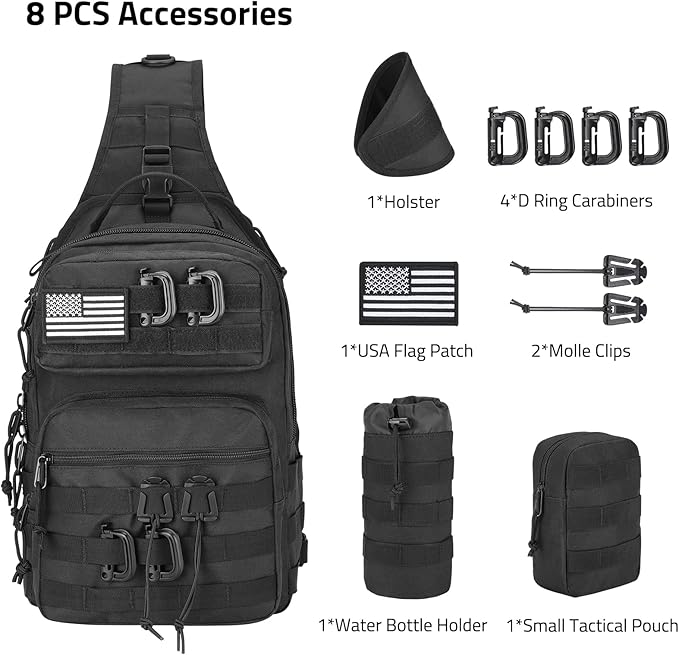 CVLIFE Tactical Sling Bag Backpack for Men Military Shoulder Sling Bag Molle Army Assault Detachable Tactical Bag with Bottle Holder Concealed Carry Daily Day Pack Work Bag for EDC Hiking, Black