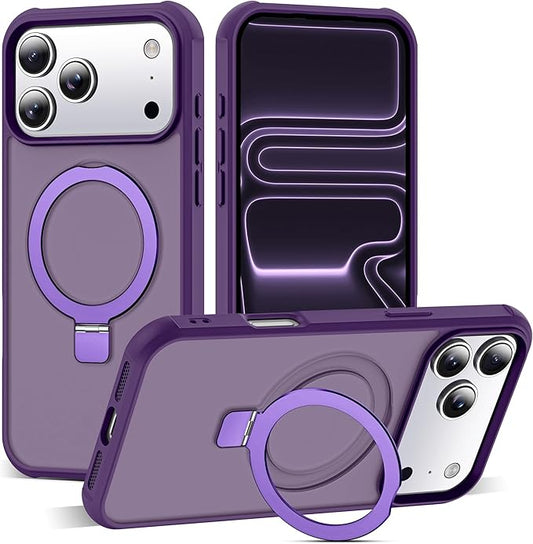 Compatible with iPhone 17 Pro Max Case with Invisible Magnetic O-Ring Stand Military-Grade Translucent Case for iPhone 17 ProMax 6.9" [Compatible with Mag-Safe][Great Grip Feeling], Purple