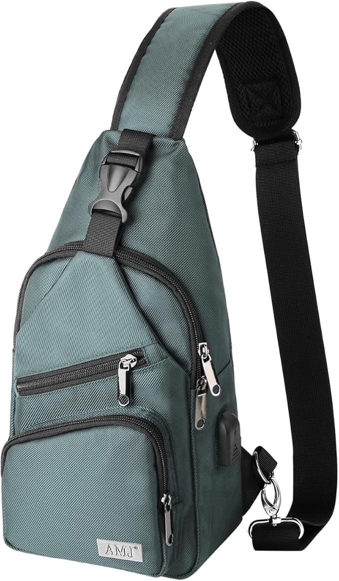 AMJ Crossbody Sling Bag Men Women, Casual Shoulder Backpack, Chest Daypack Satchel for Hiking Travel