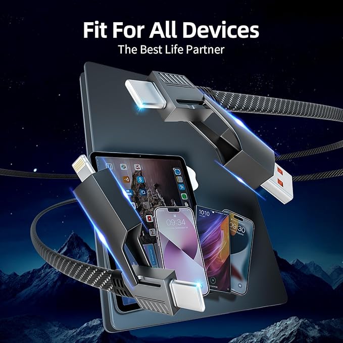 USB C Cable, 240W MAX 4 in 1 Charging Cord 5FT with E-Mark Chip, Fast Charging USB A/C to C/Lightning Cable for iPhone 17/16/15/14/13 Series, MacBook/Pad/Android/Tablets and More, iPhone Charger Cord