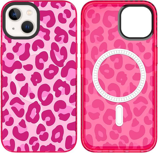 SAKUULO Magnetic for iPhone 13 Case Hot Pink Leopard Print Pattern [Compatible with MagSafe] Wireless Charge Strengthen Protection Cover, Hot Pink Leopard (6.1")