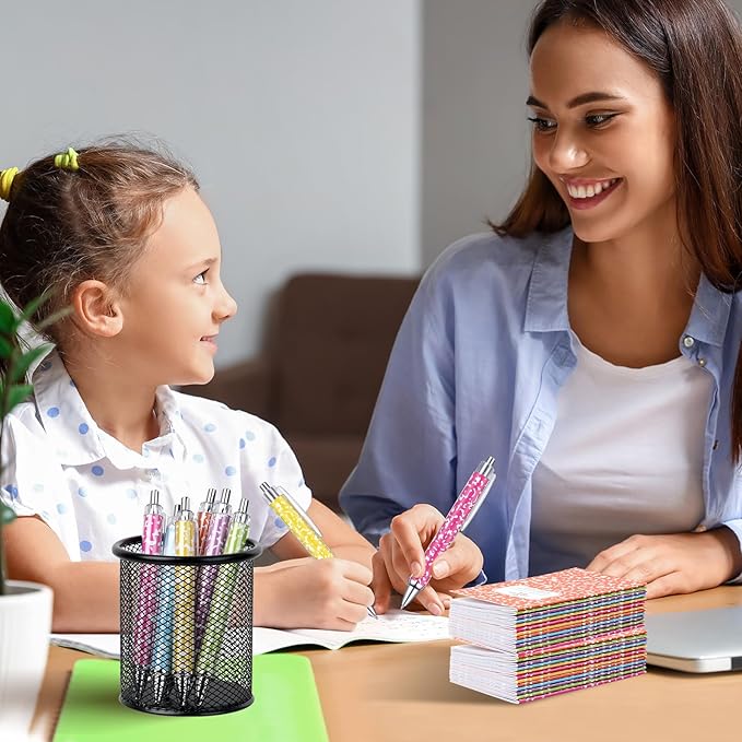 48 Pack Bulk Mini Composition Notebook with Rainbow Colors Ballpoint Pens Sets, 3.1x4.9 inch Hard Cover,16 Sheets Per Comp Book Marble Composition Notebook for School College & Office Supplies