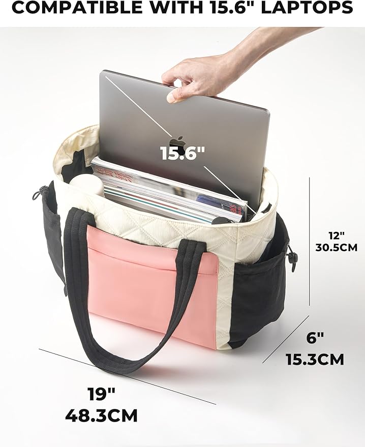 Tote Bag for Women, Lightweight Puffer bag with Zipper & Compartments, Quilted Shoulder Bag for Work, Travel,Gym