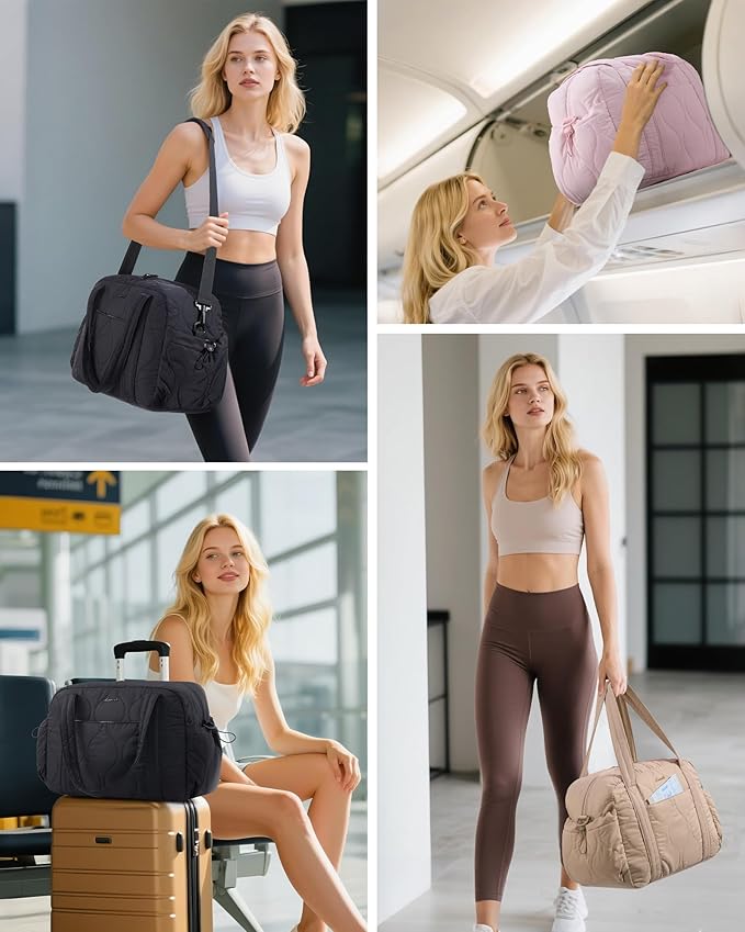 LOVEVOOK Gym Bag for Women, Puffer Travel Duffle Bag with Wet Pocket, Lightweight Carry On Bag Weekender Overnight Bag with Toiletry Bag, Multiple Pockets Hospital Bags for Labor and Delivery, Khaki