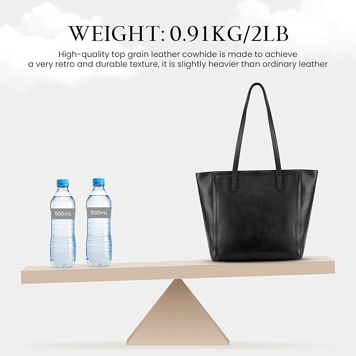 befen Vintage Genuine Leather Work Tote Bag for Women Large Tote Bag with Zipper Leather Purse and Handbags with Compartment