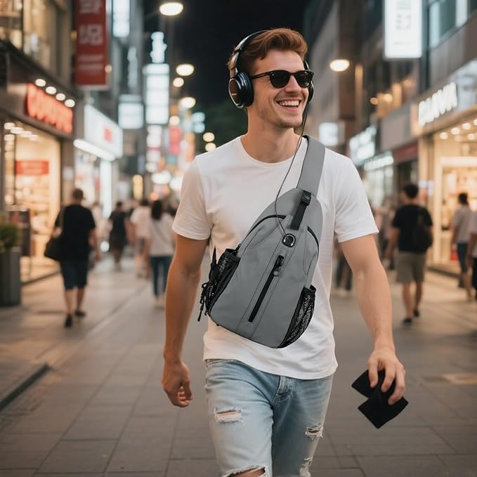 LEDAOU Crossbody Sling Bag for Men Anti-Theft Sling Backpack Cross Body Shoulder Chest Bag Fanny Pack Travel Hiking (Grey)