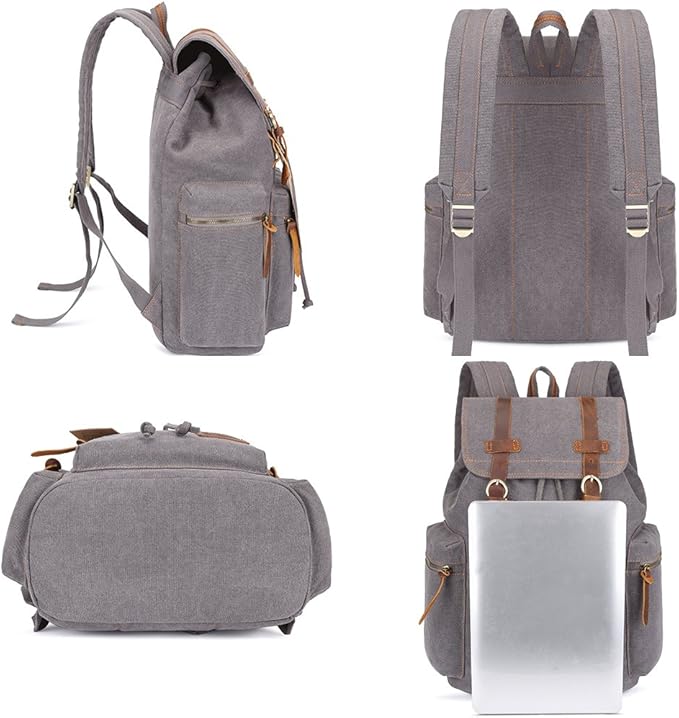 Bluboon Vintage Backpack Leather Trim Casual Bookbag Men Women Laptop Travel Rucksack